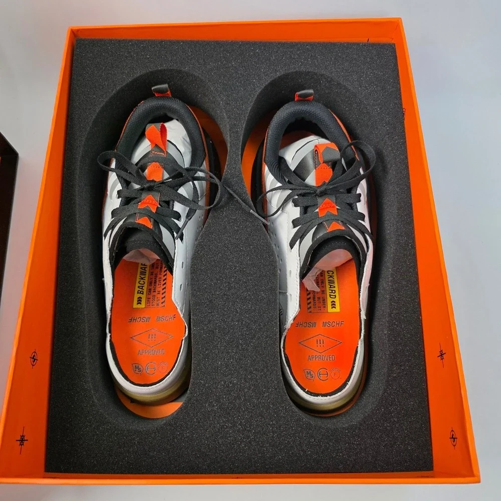 MSCHF BWD Sneakers White Orange Suede Backwards Shoes Mens Size 9